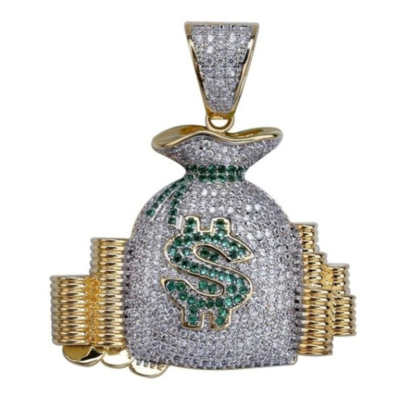 Money Bag Pendant Necklace for Men Sparkling Zircon Hip Hop Charm
