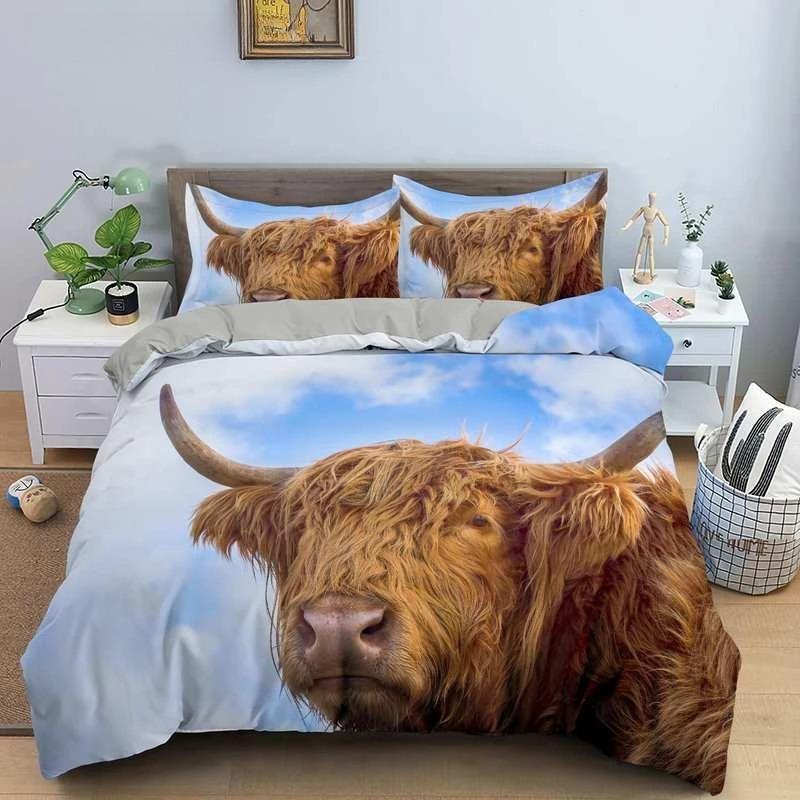 Highland Scottish Cows Duvet Cover Set Farm Animal King Queen Comforter Cover Wildlife Bedding Set 2/3pcs Polyester Quilt Cover