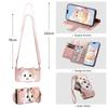 Cute Cat Crossbody long Lanyard Flip Wallet Leather Case for iPhone 17 Pro max 16 15 14 13 12 11 Shockproof Book Stand Cover