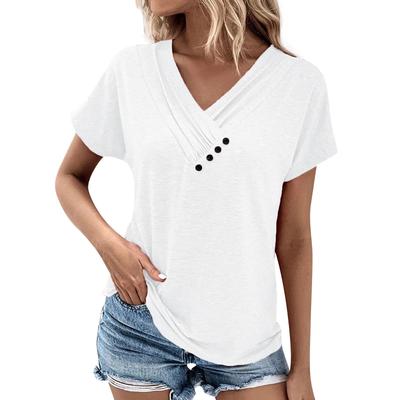 Women's Fashion Casual Summer Spring Solid Color Print Short Sleeve V-Neck Blouses & Shirts KTB