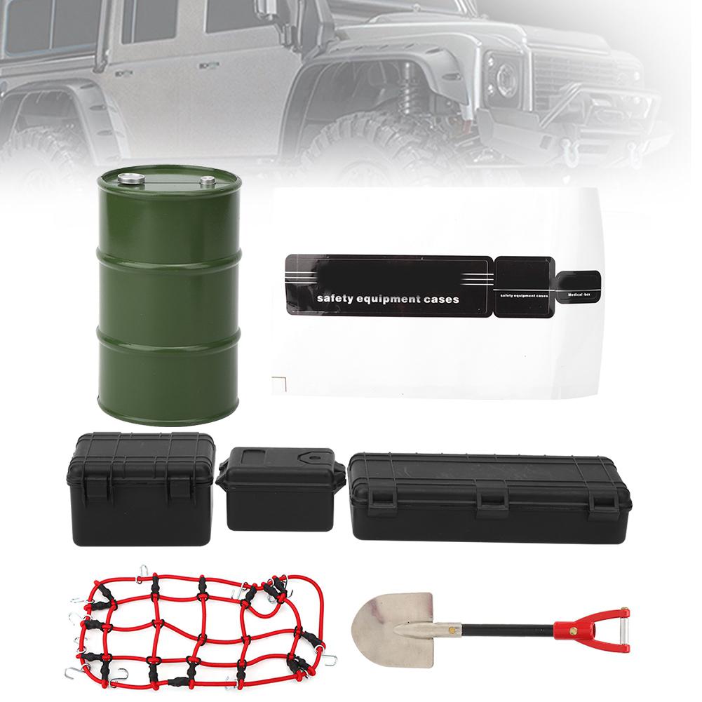 Pudełko do przechowywania beczki oleju Łopata Siatka bagażowa Naklejka Akcesoria dekoracyjne do samochodu RC Czarne