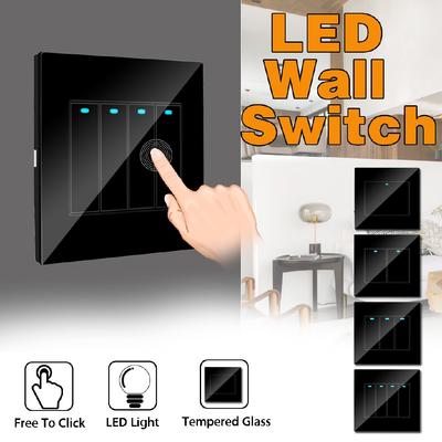 1/2/3/4 Tempered Glass Panel Home Wall Light LED Free Click Switch Control Black