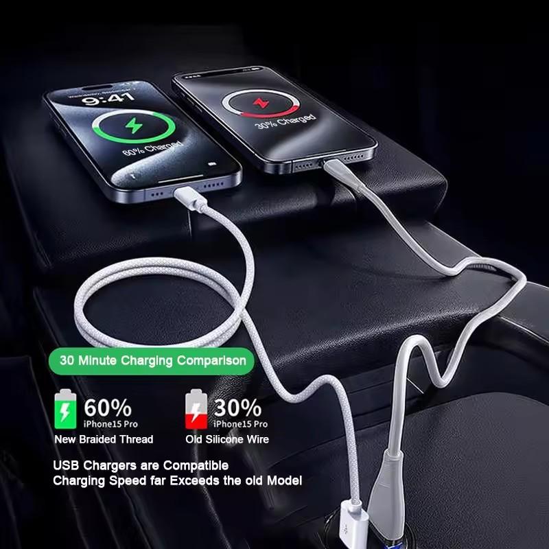 60W PD USB to USB-C Fast Charging Cable For 16 Pro Max 15 Plus Type C Quick Charger For Samsung Cable