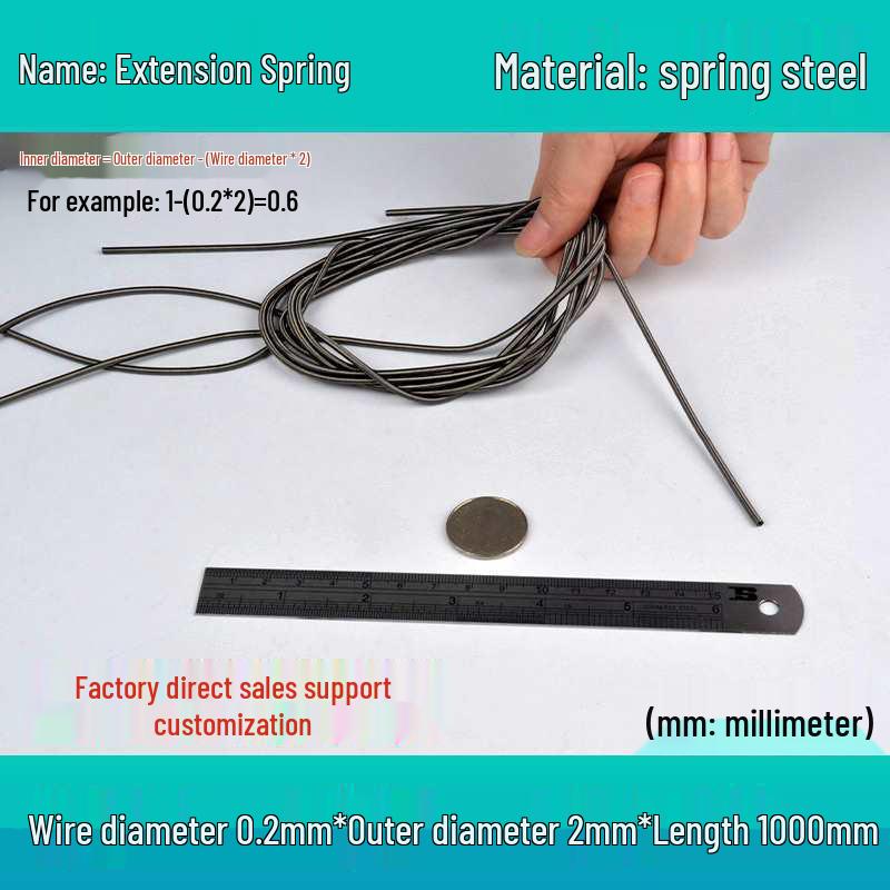 1m Spring Coil Extension with Hook - Strong Tensile Force, Thin Soft Sheath, for Tarpaulins & Sliding Doors