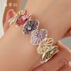 New oval petal splicing diamond bracelet, color painting oil women's high-end alloy elastic bracelet
