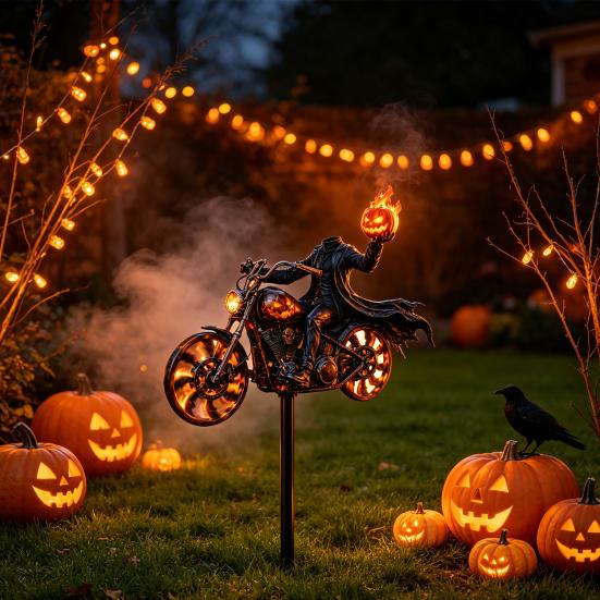 Spooky Lawn Decor for Home Halloween Motorcycle Metal Garden Stake Decor, Iron Yard Art Balcony Stakes, Waterproof Ornament Patio Decoration