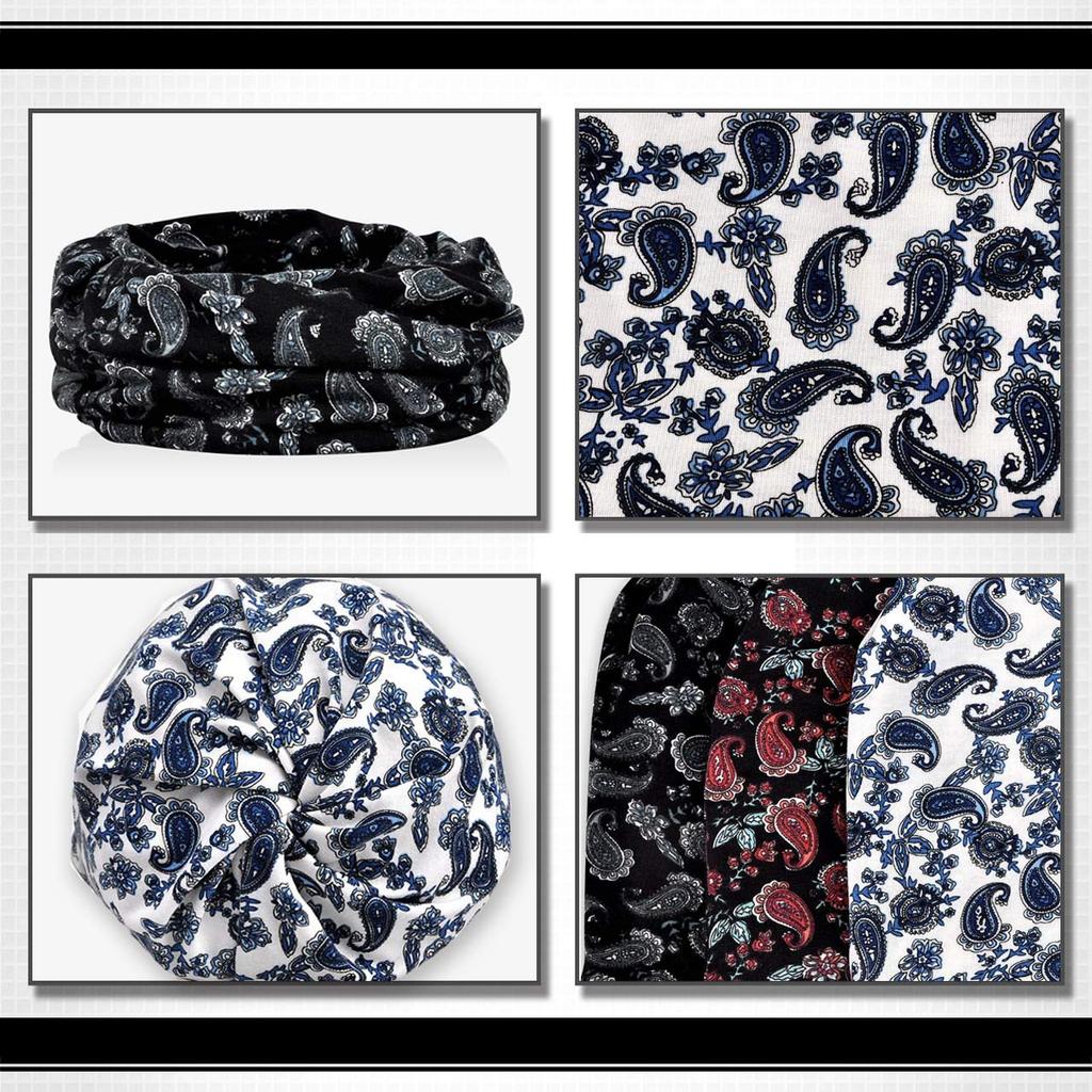 WHITE FANG Knit Hat Paisley Pattern Hat Knit Cap 2way CA047 Men's Women's (01 Black)