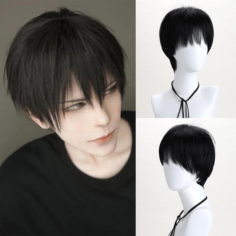 

Anime Halloween Wig Dark Black for Layered Short Hair Wigs with Bangs Wigs for Women Party