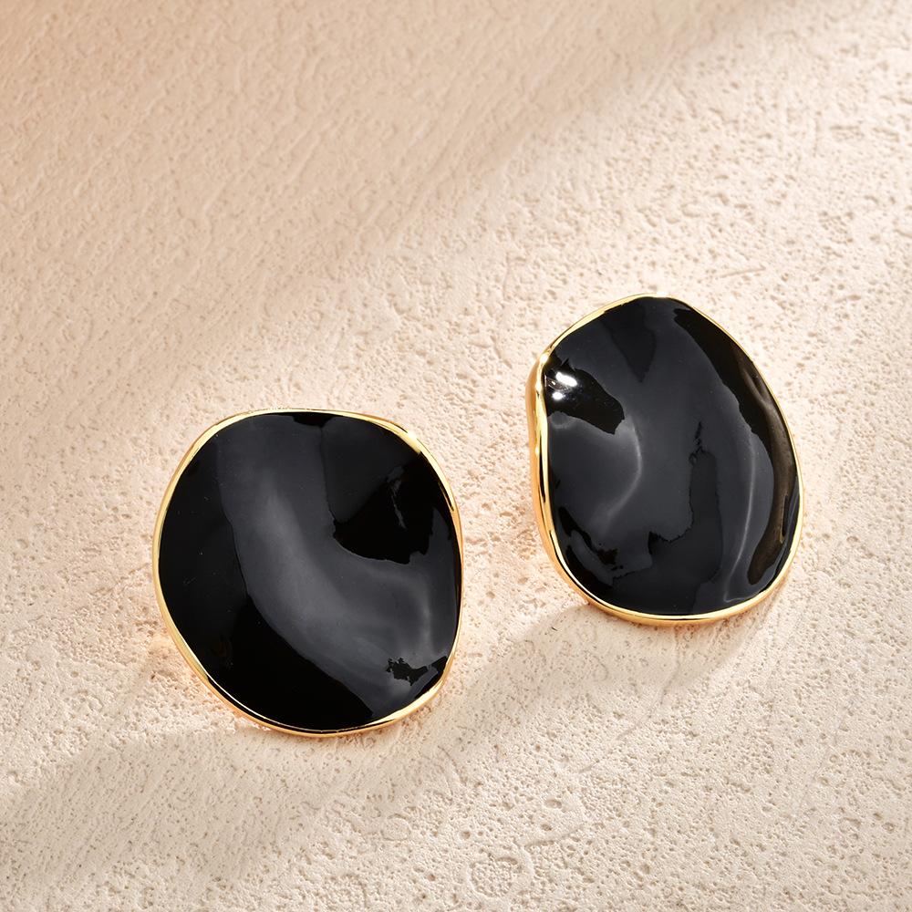 French drip glaze pleated round stud earrings women's light luxury niche design high-end temperament earrings burgundy retro earrings