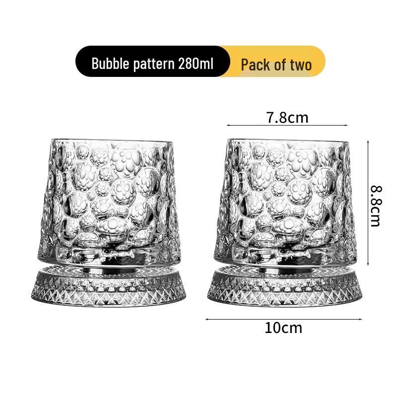 JINGRX Crystal Rotating Whiskey Glasses, Set of 2