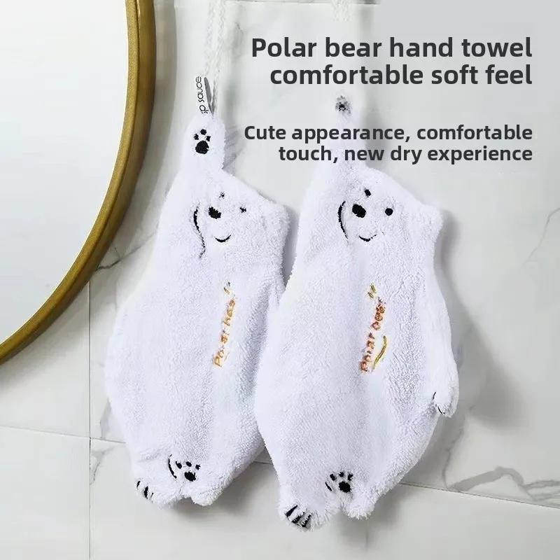 1pcs Cartoon Polar Bear Hand Towel, Hanging Thick Absorbent Towel, Household Cute Hand Towel, Ear Hanging Hand Towel
