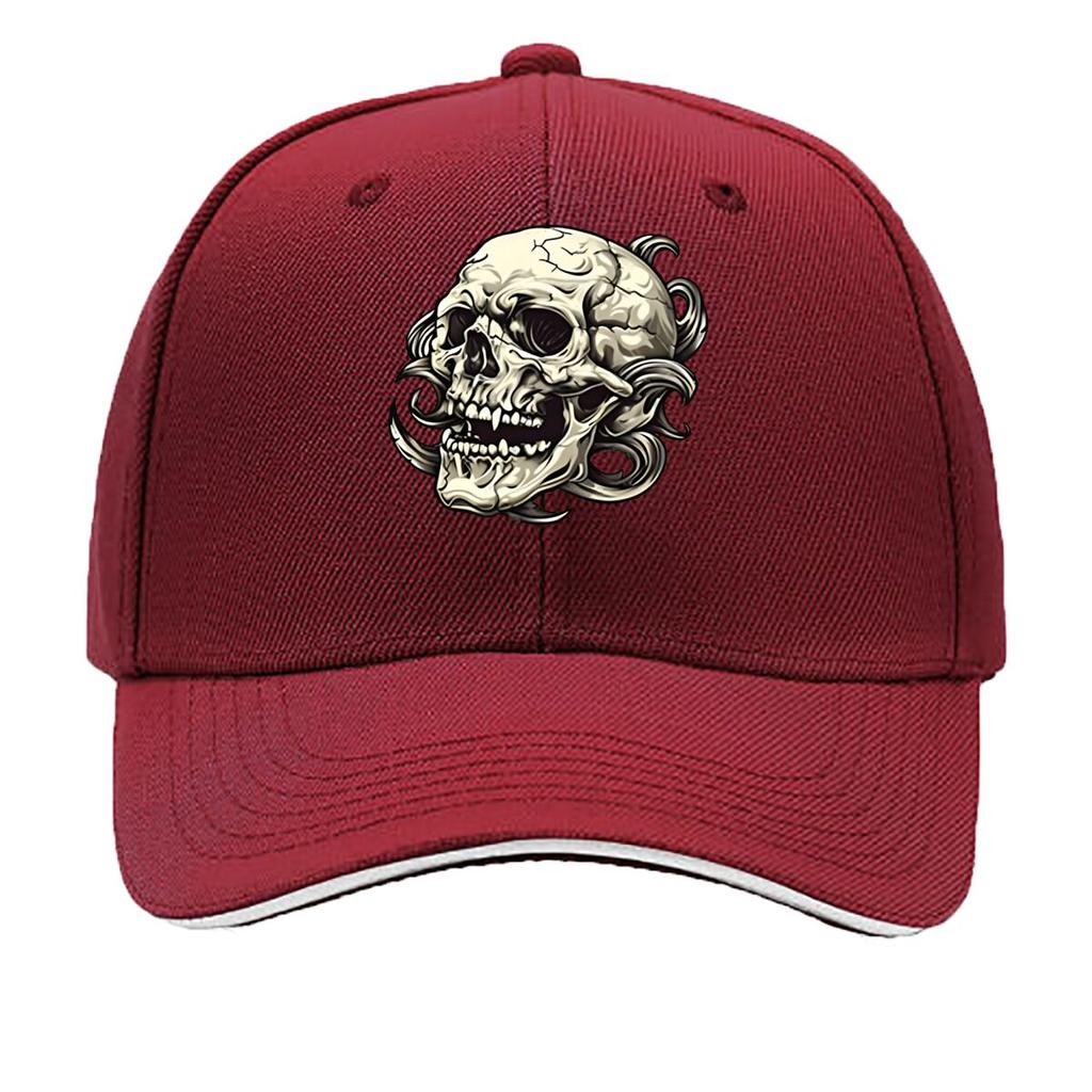 UnisexS Skull Graphic Black Flat Brimmed Hat with White Skull Design Casual Streetwear Outdoor Sp Sandwich Baseball Cap