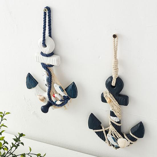 Nautical Wooden Ornament with Rope Beach Ocean Theme Wall Art Rustic Coastal Door Hanging Ornament for Bedroom Living Room Decor