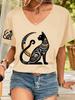 2026 New Summer Women's Fashion T-Shirt Short Sleeve 3D Cat Print Top Tees V-Neck Casual Woman Graphics Clothes Women's Clothing