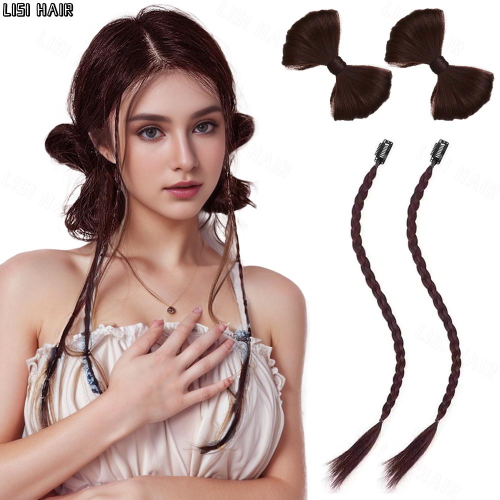 

MISS WIG 2 стиля синтетические пучки с бантом на заколке для волос и длинный плетеный хвост на заколке для наращивания волос натуральный для женщин одежда для косплея 45cm