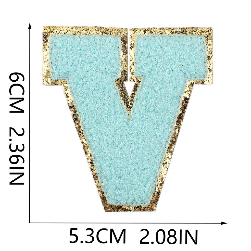 6Cm Towel Embroidery Lake Blue English Letter Embroidery Cloth Sticker Bag Decoration Patch Sticker Ironing Number Sticker