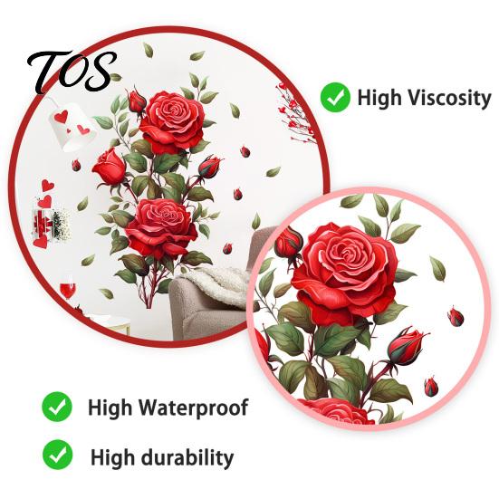 Botanical Wall Decoration for Living Room Red Rose Sticker, Watercolor Floral Peel and Stick Decal Versatile Flower Decals Home Bedroom, Self-Adhesive