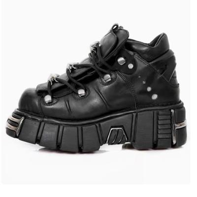 New Punk Style  Women Shoes Lace-up Heel Height 6CM Platform Shoes Woman Gothic Ankle Rock Boots Metal Decor Woman Sneakers