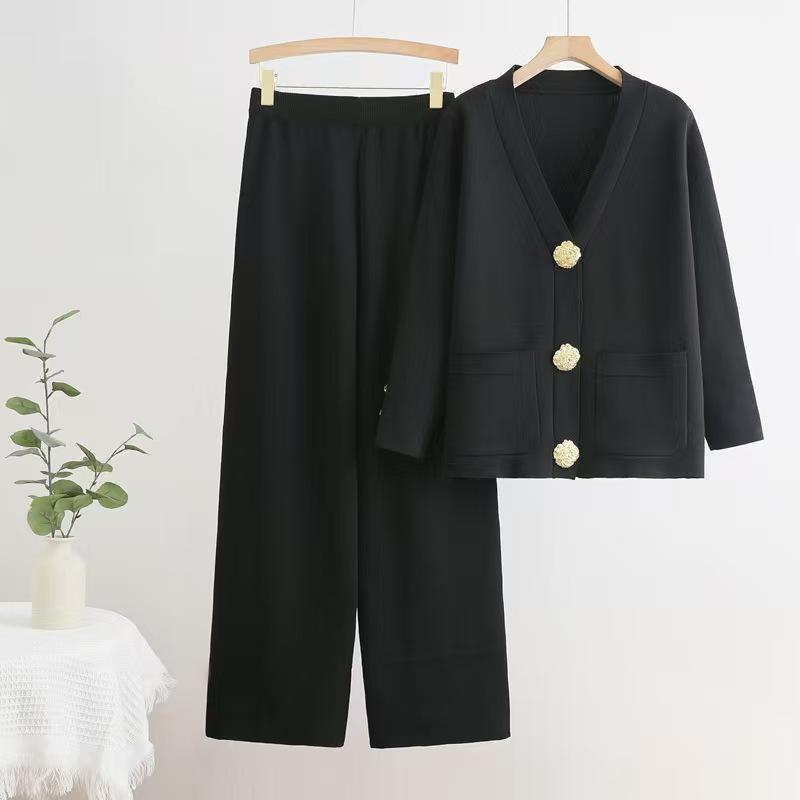 

2026 Women s Autumn/Winter Knit Sweater and Wide-Leg Pants Set - Trendy, Loose-Fit Two-Piece Ensemble One Size