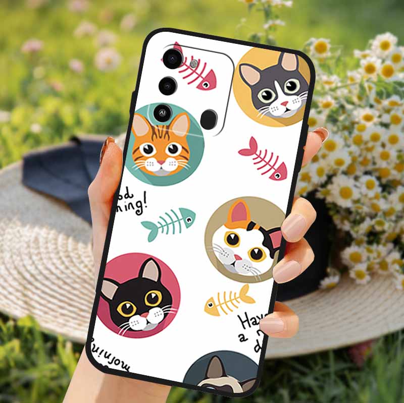 For Tecno Spark GO 2022 Case 2024 Cat Cartoon Soft TPU Silicone Phone Case For Tecno Spark 8C Cover Protective Spark8C KG5k KG5j