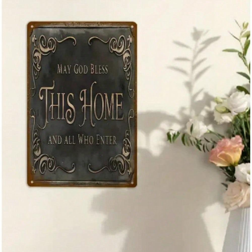 Βίντατζ Μεταλλική Τέχνη Τοίχου MAY GOD BLESS THIS HOME Περίτεχνη Αλουμινένια Πινακίδα 8x12 Διακόσμηση Φάρμας