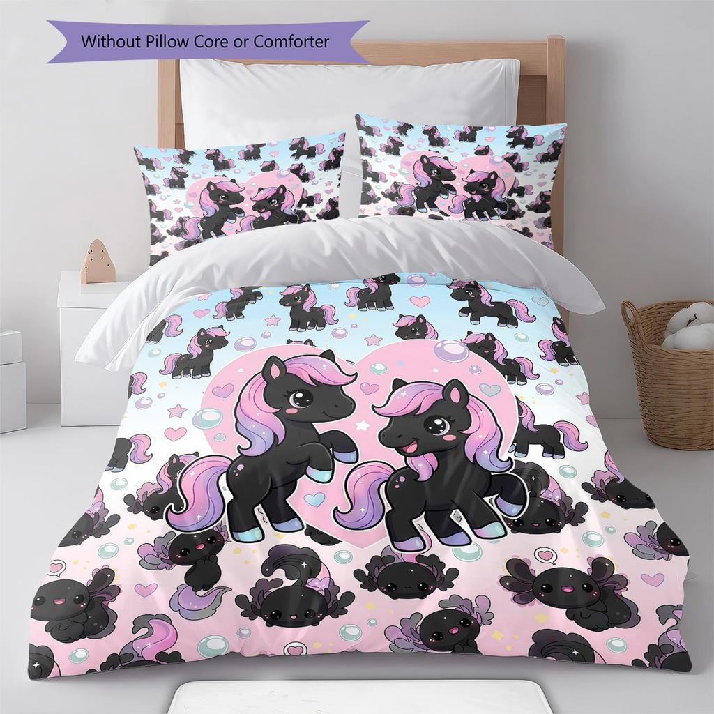 Pink Gradient Cartoon Pattern Bedding,Quilt Set Quilt Cover Pillowcase Home Birthday Gift (1 * Duvet Cover + 2 * Pillowcase, Without Core)