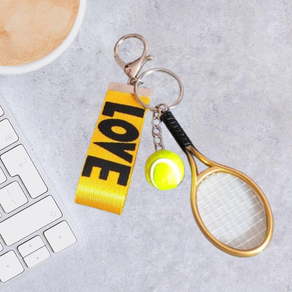 Tennis Racket Ball Keychain Chain Pendant for