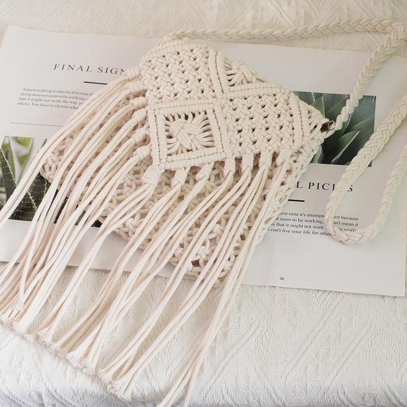 Sommer Koreanische Quaste Umhängetasche aus Stroh - Retro Einseitige Schulter Baumwollfaden Gewebte Klapptasche