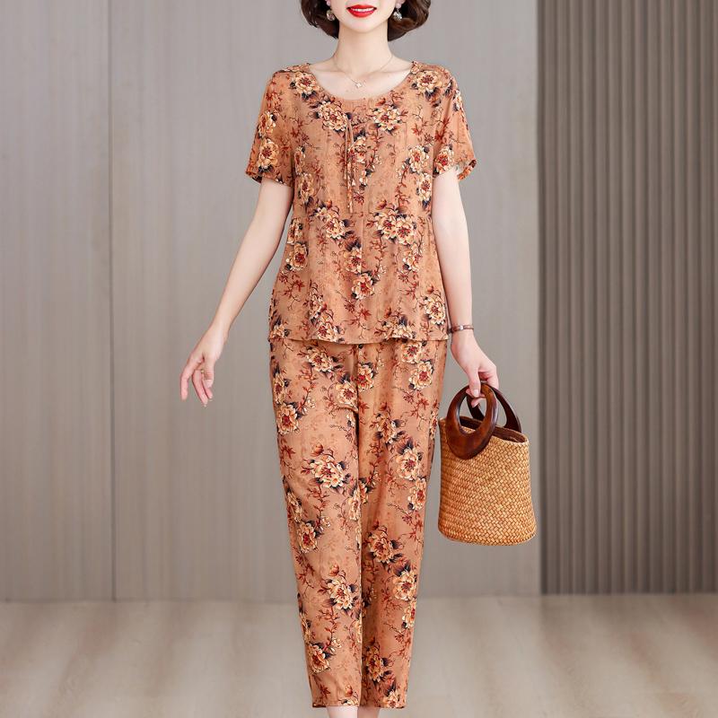 Plus Size 2 Piece Sets Women Outfit Summer Vintage Clothing Loose Casual Pants Sets