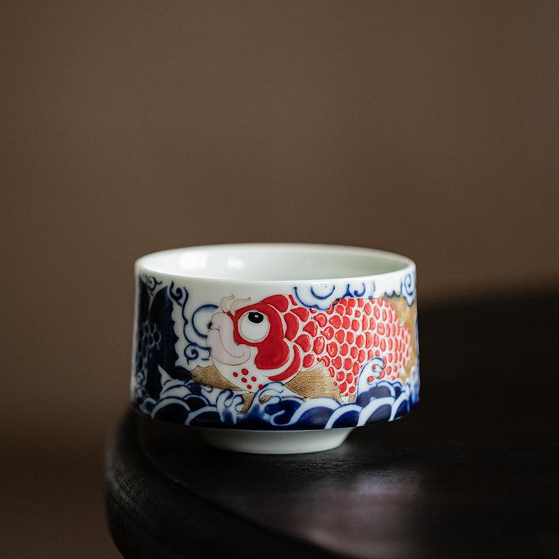 Chinese Style Ceramic Dragon Fish Tea Cup Household Small Cup Drinkware Kung Fu Teaware Master Single Cup Tea Set Accessories