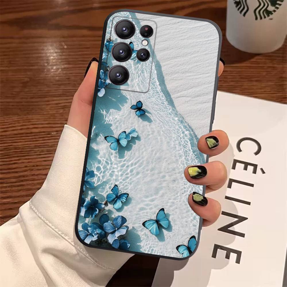 Blue Butterfly Ocean Waves Case For Samsung Galaxy Case S25 S23 S22 S21 S30 S20 S10 Ultra Plus FE TPU Soft Cover