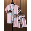 2024 New Men's Beach Wear 2-Piece Quick Drying Hawaiian Shirt and Shorts Set Summer Men's Fashion Striped Print Casual Wear