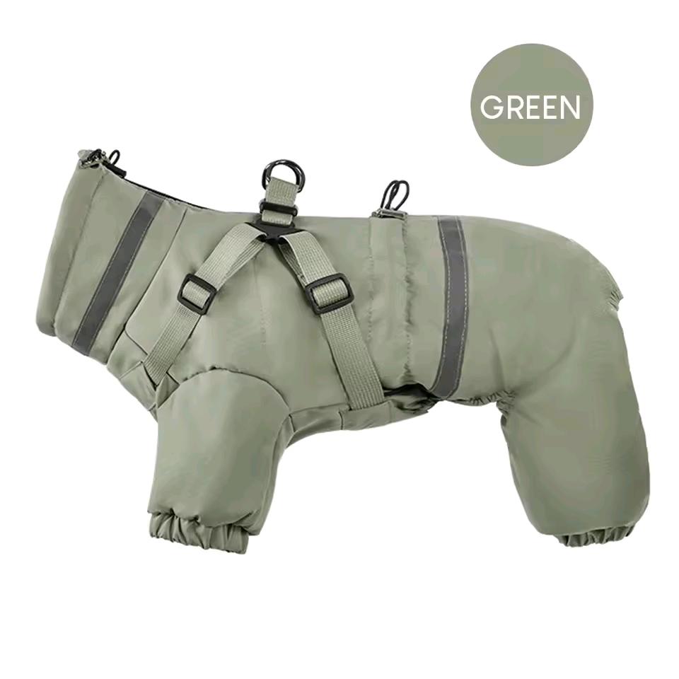 New Dog Clothes Winter Warm Overalls Small Medium Dog Jumpsuit Jacket Thicken Padded Coat with Harness Adjustable Reflective