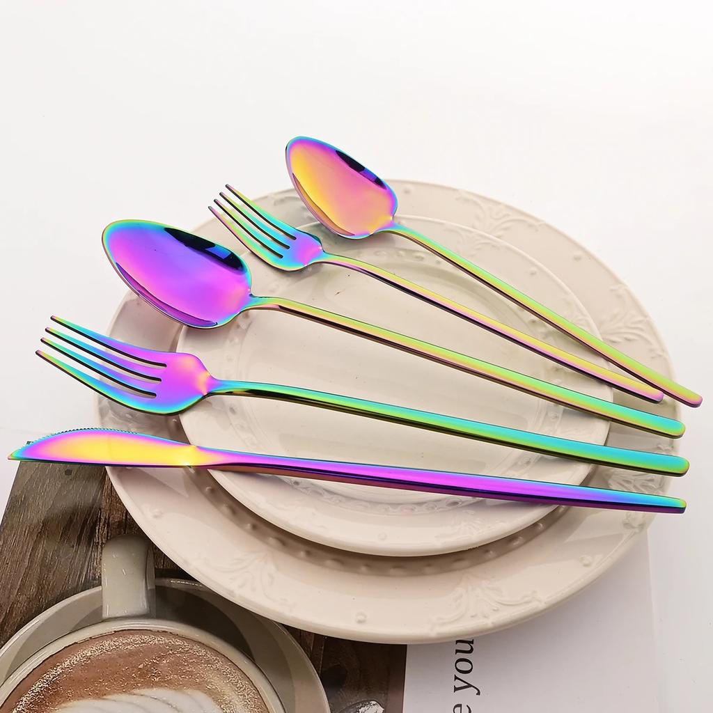 40pcs Rose Gold Dinnerware Set Mirror Fork Knife Spoon Tableware Western Stainless Steel Cutlery Set Dessert Fork Spoon Flatware