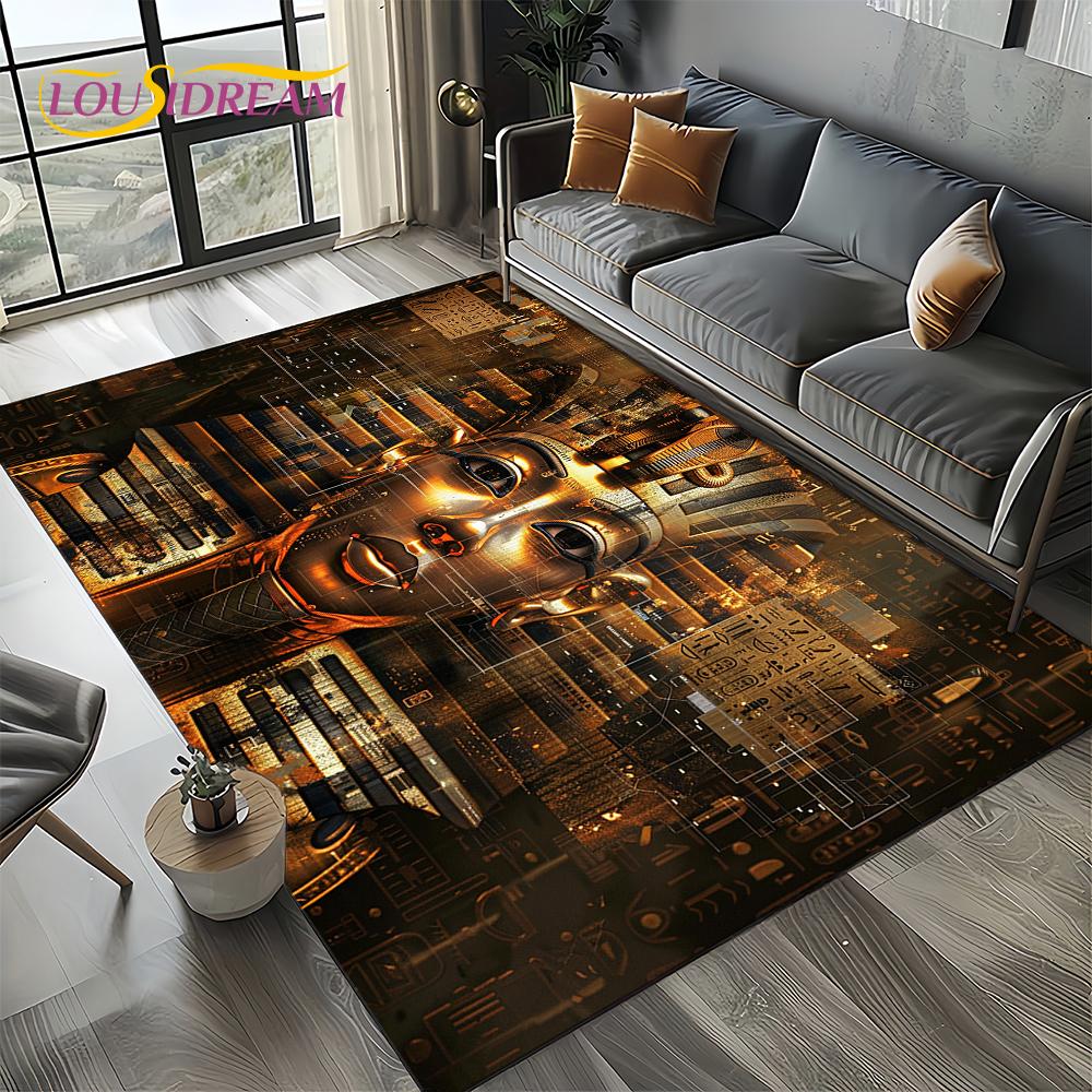 2025 Ancient Egypt Death Anubis Pharaoh Horus Mythology Carpet Rug for Living Room Bedroom Home Sofa,Area Rug Non-slip Floor Mat
