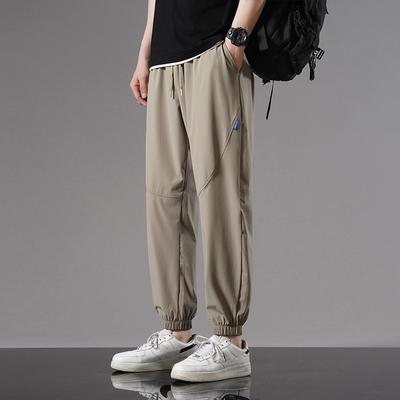 Men's Summer Ice Silk Thin Leg Pants New Elastic Sports Casual Quick Dry Pants