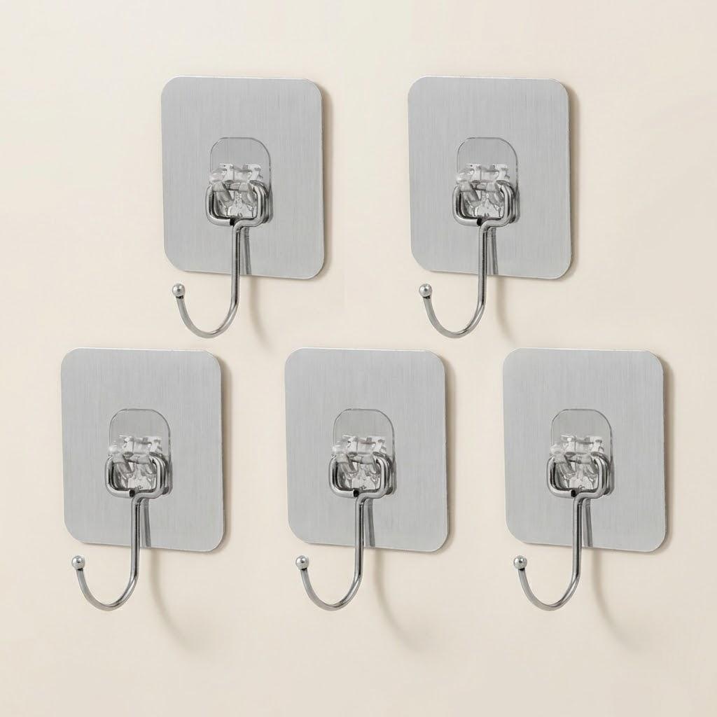 Strong Suction Cup Hooks 5PCS Reusable Traceless Wall Hook Adhesive Organizer for Bathroom Kitchen Home Storage