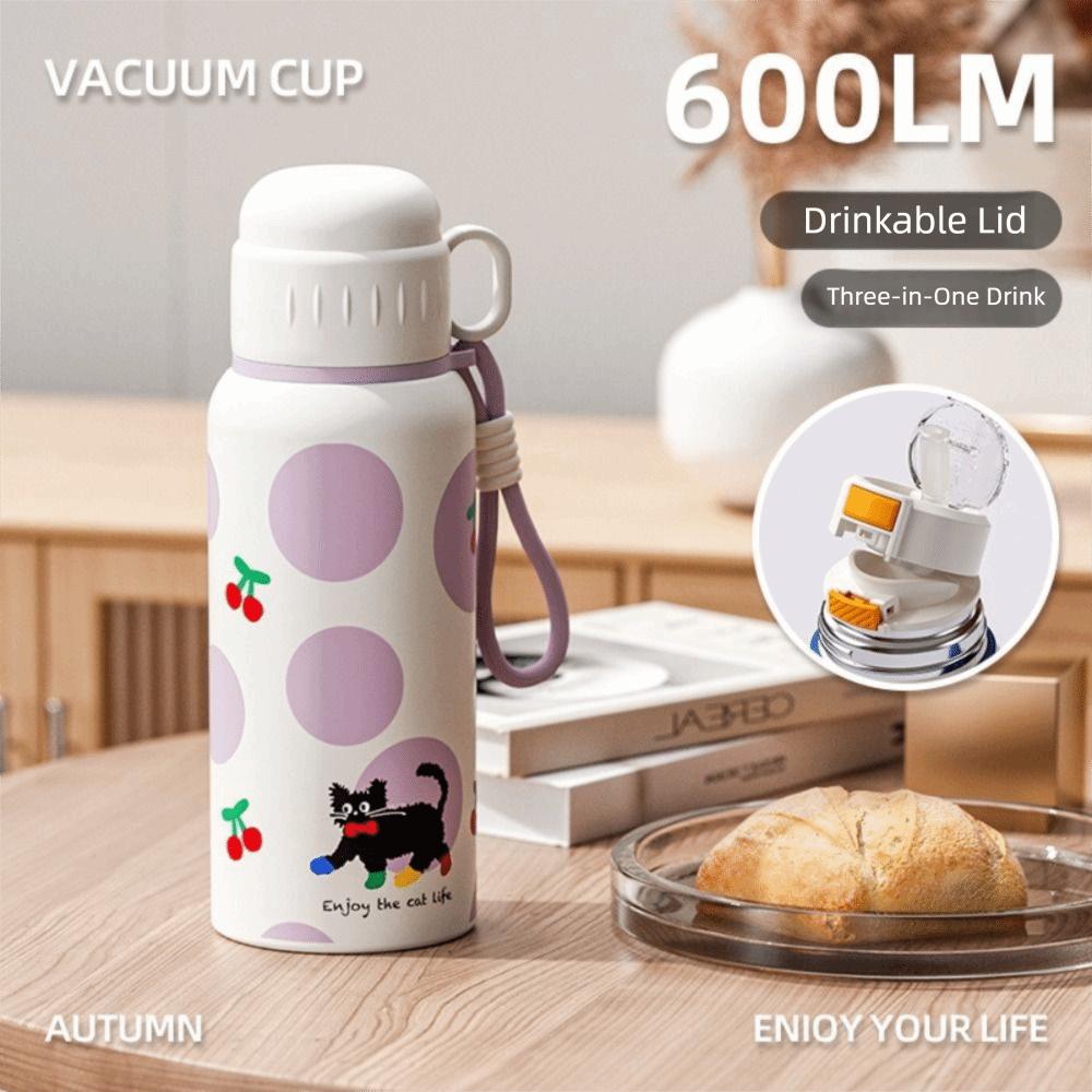 600ml Insulated Cup Large Capacity Vacuum-insulated Bottle Gifts Cartoon Water Cups
