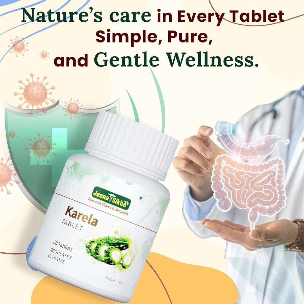 Jeena Sikho Karela Tablets Natural Herbal Supplement 60 Tablets Pack of 3 Plant Based Wellness Multivitamin Support