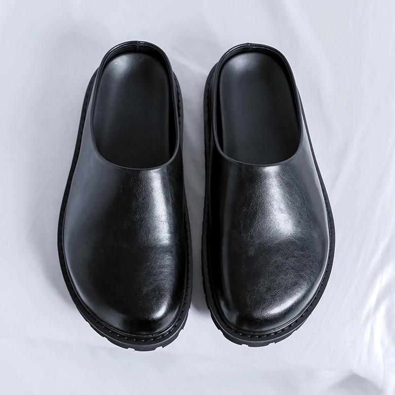 Fashion New Mens Casual Leather Sandals Leisure Walk Slippers Vacation Handmade Muller Shoes New Arrival Lazy Flats Comfy Half Drag
