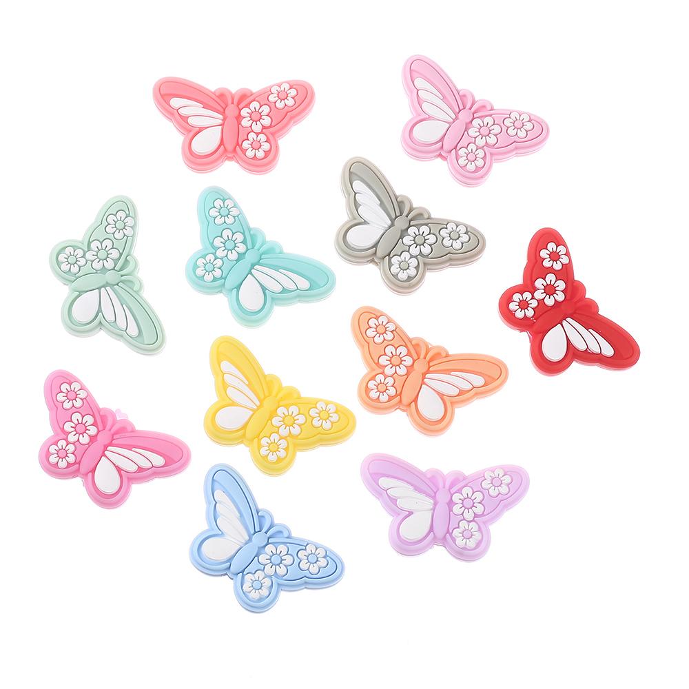 10Pcs 19x32mm Cartoon Butterfly Silicone Beads Food Grade Teether Bead For Jewelry Making DIY Pacifier Chain Necklace Bracelet
