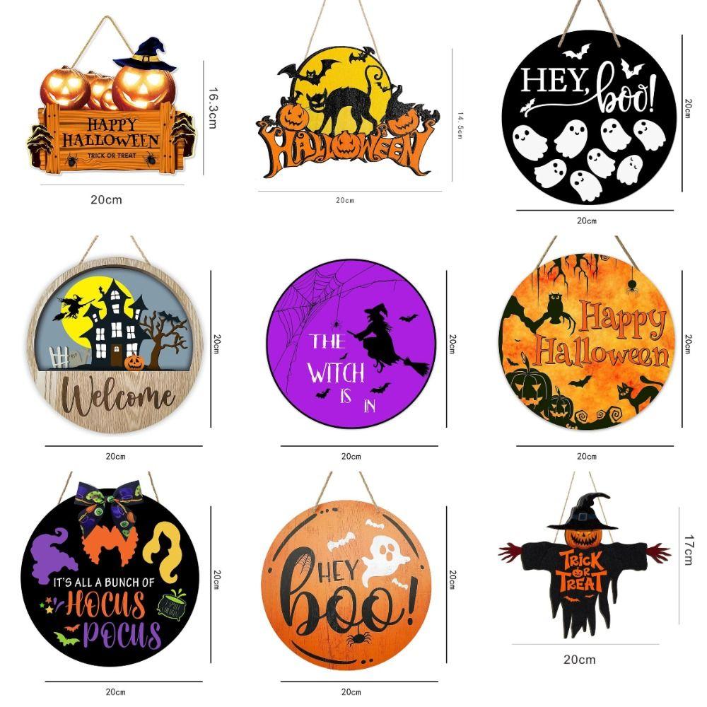 2D Halloween Wooden Sign Spooky Ghost Pumpkin with Rope Halloween Wood Ornament DIY Halloween Welcome Sign Garden Hanging Decor