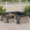 Ensemble de Canapé de Jardin 9 Pièces avec Coussins Gris Poly Rattan Acacia, Canapé de Jardin 2 Places avec Coussins Gris 3349691