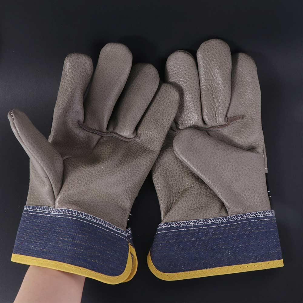 1 Pair Labor Protection Leather  Work Gloves Thickened Welder Gloves  Driving  Farm Garden Welding