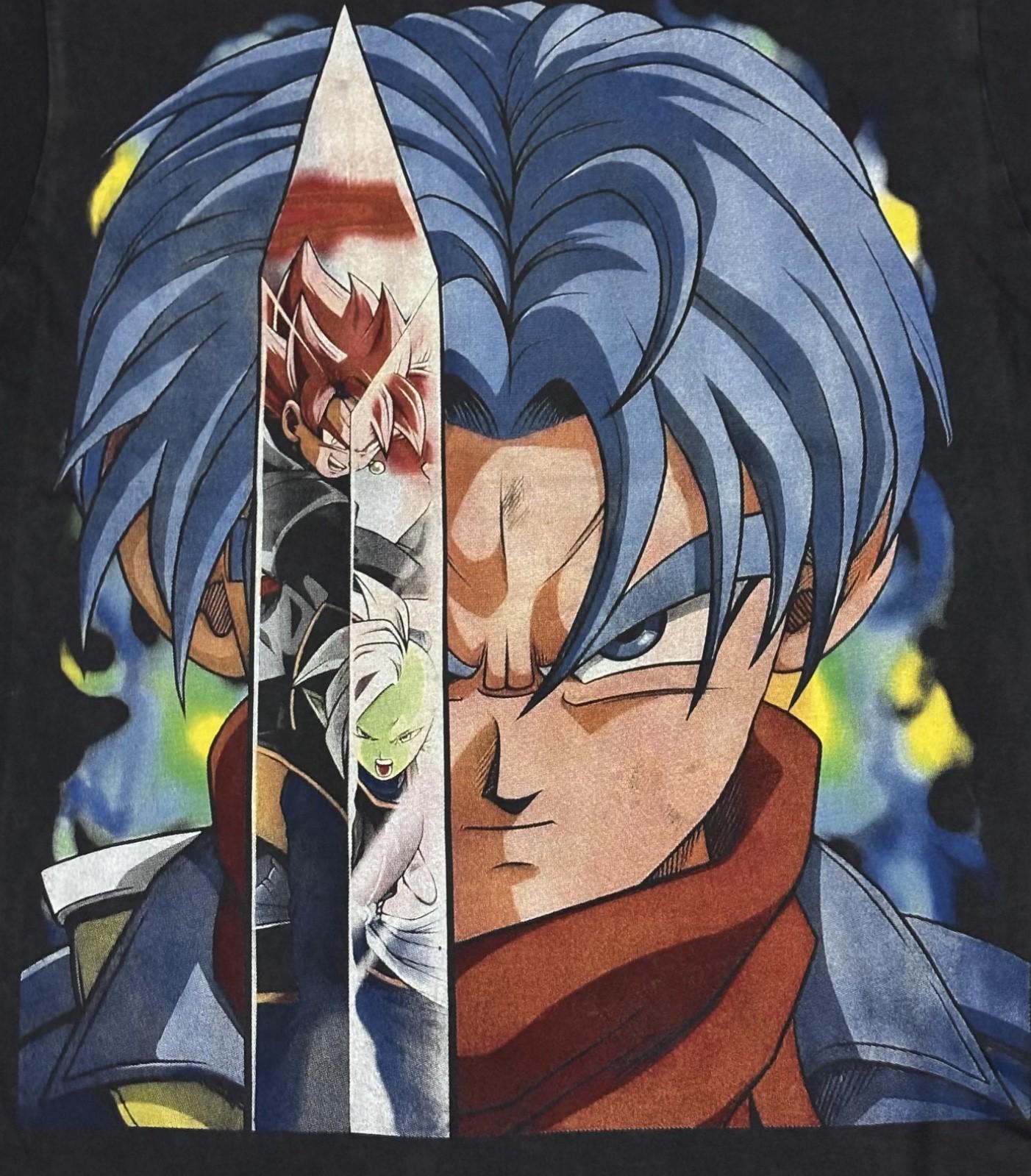 Vintage Dragon Ball Z AOP Trunks Zamasu Goku Anime Black Sz.L REPRINT Unisex T-Shirt L