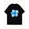 Oversized T Shirt Dress Black Blue Hibiscus Flower Print Casual Summer Wear