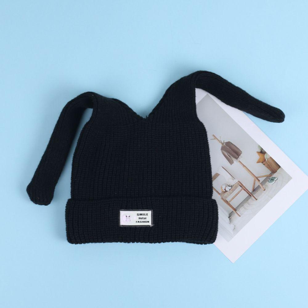 Windproof Women's Beanie Cap Long Rabbit Ears Women Knit Beanie Cute Ribbed Knit Cap Autumn Winter
