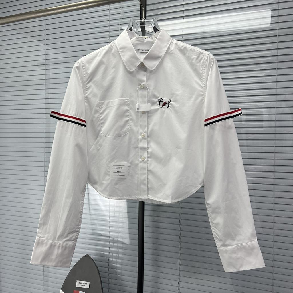 TB High Version Classic Red White and Blue Webbing College Style Casual Versatile Women's Long-sleeved Short Shirt
