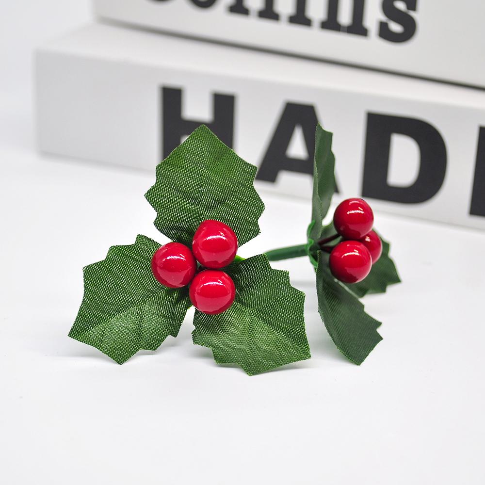 24pcs Christmas Tree Leaf and Artificial Berry Red Cherry Christmas Pendant Wedding Birthday Party Garden Home Store Decoration