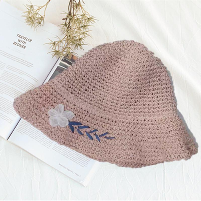 Fashion versatile trendy small daisy embroidered straw hat women's summer foldable bucket hat sun hat sun hat